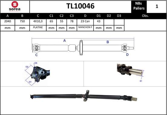 STARTCAR TL10046 - Kardānvārpsta, Galvenais pārvads www.autospares.lv