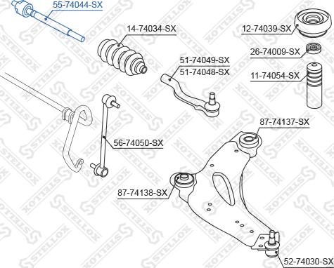 Stellox 55-74044-SX - Aksiālais šarnīrs, Stūres šķērsstiepnis www.autospares.lv