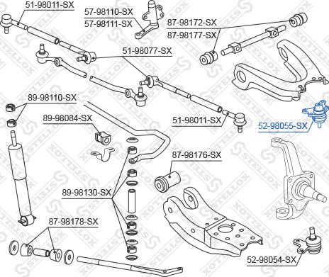 Stellox 52-98055-SX - Шаровая опора, несущий / направляющий шарнир www.autospares.lv