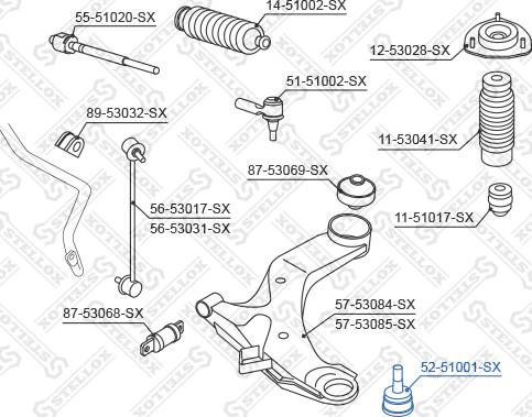 Stellox 52-51001-SX - Шаровая опора, несущий / направляющий шарнир www.autospares.lv