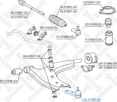 Stellox 52-51007-SX - Шаровая опора, несущий / направляющий шарнир www.autospares.lv