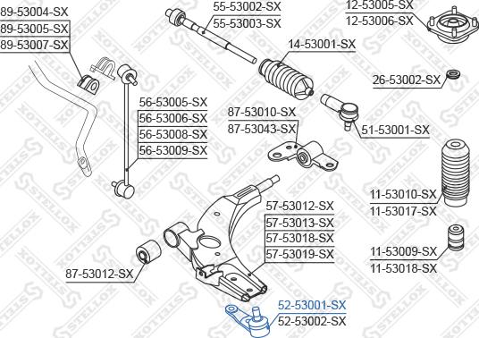 Stellox 52-53001-SX - Шаровая опора, несущий / направляющий шарнир www.autospares.lv