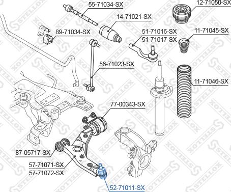 Stellox 52-71011-SX - Шаровая опора, несущий / направляющий шарнир www.autospares.lv