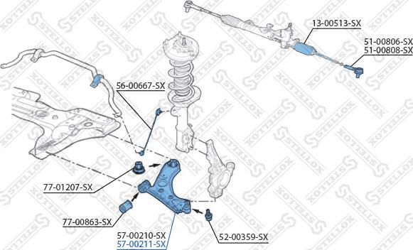 Stellox 57-00211-SX - Neatkarīgās balstiekārtas svira, Riteņa piekare www.autospares.lv