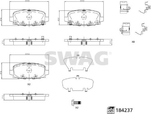 Swag 33 10 9327 - Bremžu uzliku kompl., Disku bremzes www.autospares.lv