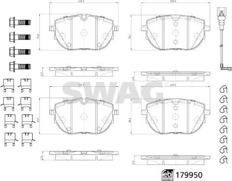 Swag 33 10 5568 - Bremžu uzliku kompl., Disku bremzes www.autospares.lv