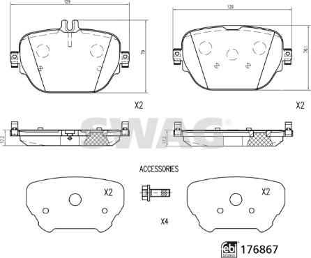 Swag 33 10 3783 - Bremžu uzliku kompl., Disku bremzes www.autospares.lv