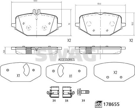 Swag 33 10 7457 - Bremžu uzliku kompl., Disku bremzes www.autospares.lv