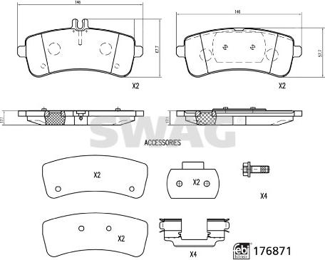 Swag 33 10 7369 - Bremžu uzliku kompl., Disku bremzes www.autospares.lv