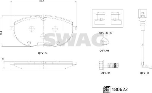 Swag 33 10 7793 - Bremžu uzliku kompl., Disku bremzes www.autospares.lv