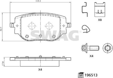 Swag 33 11 2200 - Bremžu uzliku kompl., Disku bremzes www.autospares.lv