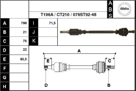 Technika 18076A - Piedziņas vārpsta www.autospares.lv