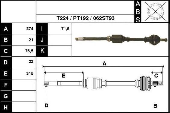 Technika 28062 - Piedziņas vārpsta www.autospares.lv