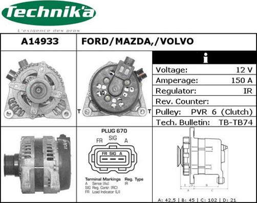 Technika A14933 - Генератор www.autospares.lv