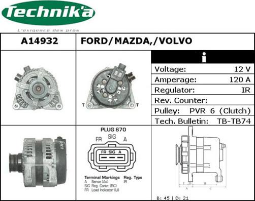 Technika A14932 - Генератор www.autospares.lv