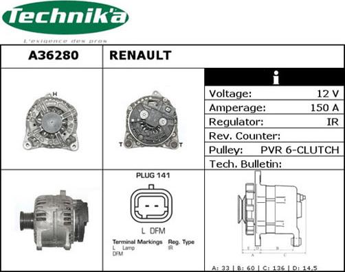 Technika A36280 - Генератор www.autospares.lv