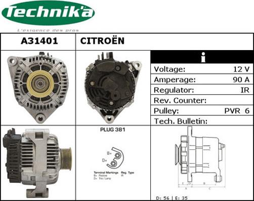 Technika A31401 - Генератор www.autospares.lv