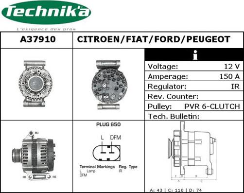 Technika A37910 - Alternator www.autospares.lv