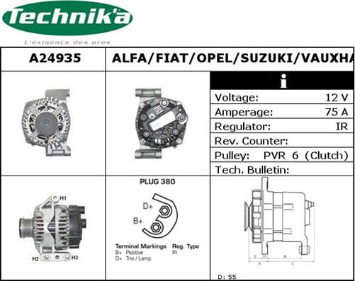 Technika A24935 - Alternator www.autospares.lv