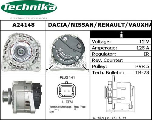 Technika A24148 - Генератор www.autospares.lv