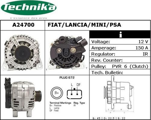 Technika A24700 - Alternator www.autospares.lv