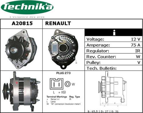 Technika A20815 - Alternator www.autospares.lv