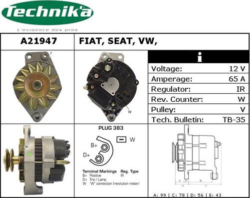 Technika A21947 - Alternator www.autospares.lv