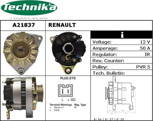 Technika A21837 - Ģenerators www.autospares.lv