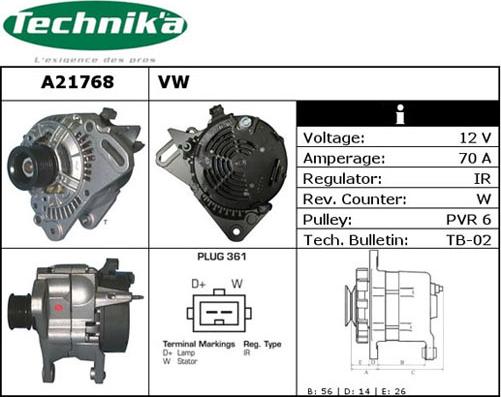 Technika A21768 - Генератор www.autospares.lv