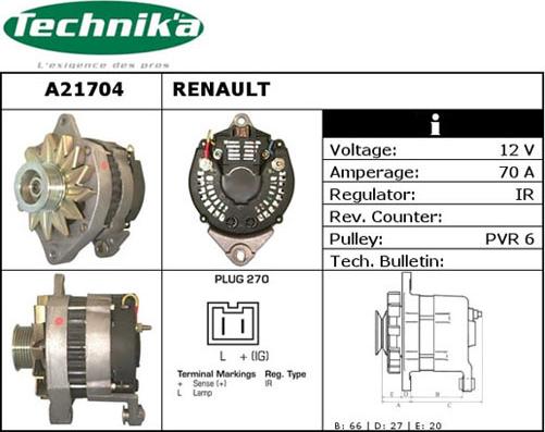 Technika A21704 - Ģenerators www.autospares.lv