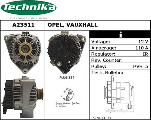 Technika A23511 - Alternator www.autospares.lv