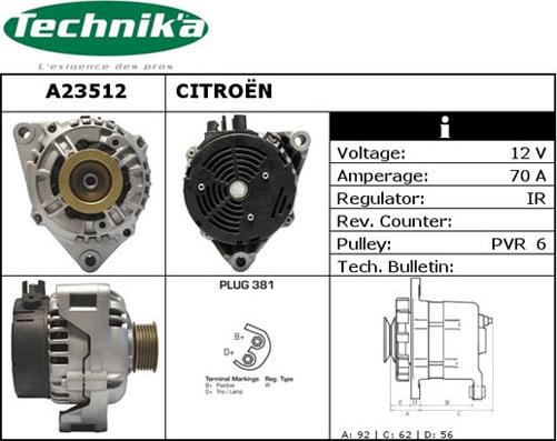 Technika A23512 - Генератор www.autospares.lv