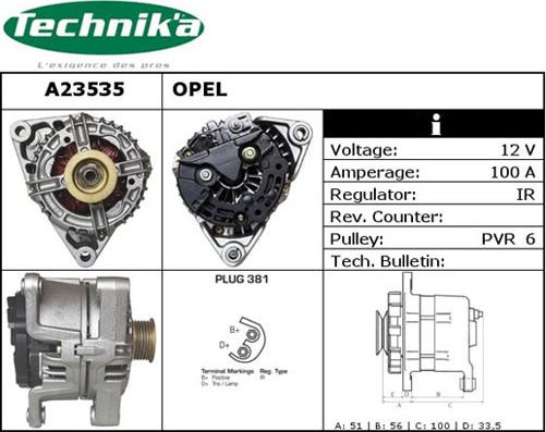 Technika A23535 - Ģenerators www.autospares.lv