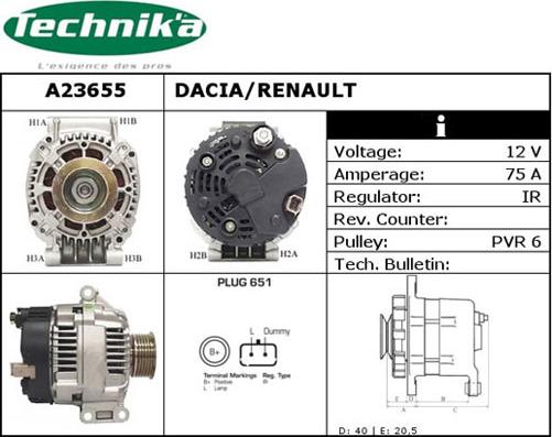 Technika A23655 - Ģenerators www.autospares.lv