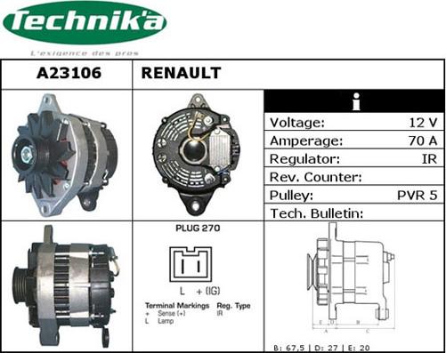 Technika A23106 - Генератор www.autospares.lv