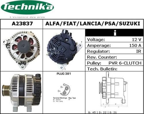 Technika A23837 - Alternator www.autospares.lv