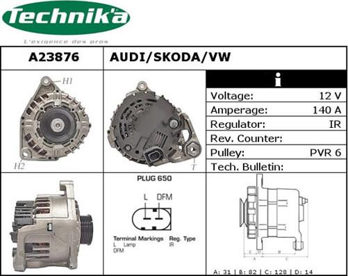 Technika A23876 - Alternator www.autospares.lv