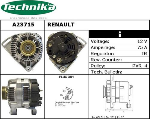 Technika A23715 - Alternator www.autospares.lv