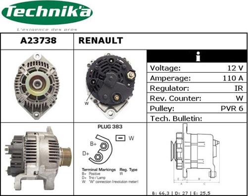 Technika A23738 - Генератор www.autospares.lv