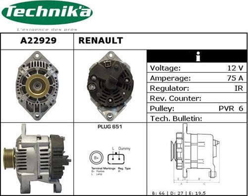 Technika A22929 - Ģenerators www.autospares.lv