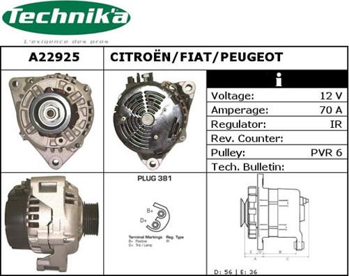 Technika A22925 - Генератор www.autospares.lv