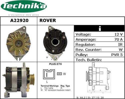 Technika A22920 - Генератор www.autospares.lv