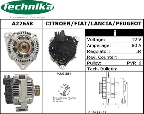 Technika A22658 - Генератор www.autospares.lv