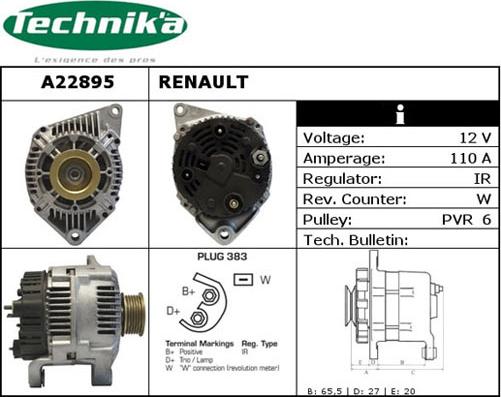 Technika A22895 - Alternator www.autospares.lv