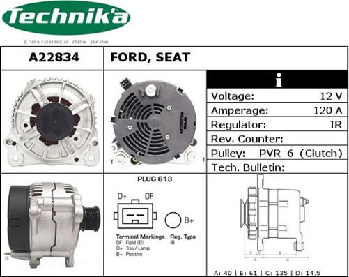 Technika A22834 - Генератор www.autospares.lv