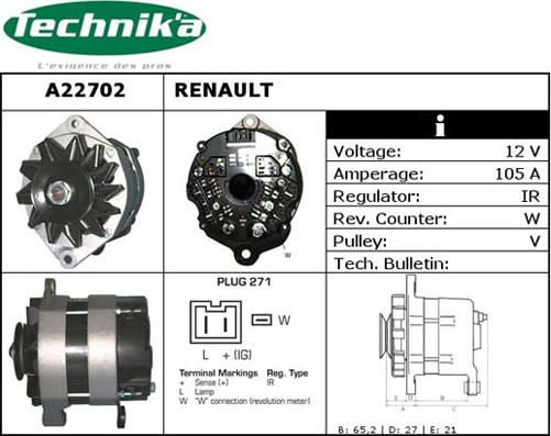 Technika A22702 - Ģenerators www.autospares.lv