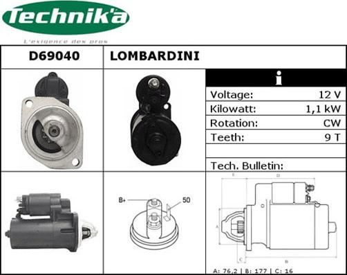 Technika D69040 - Стартер www.autospares.lv