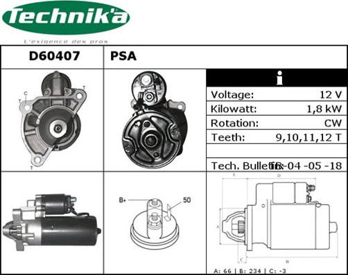 Technika D60407 - Стартер www.autospares.lv