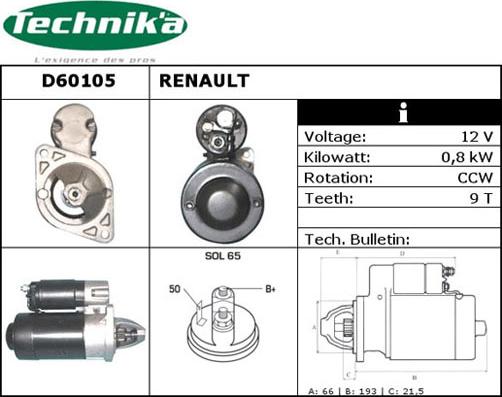 Technika D60105 - Стартер www.autospares.lv