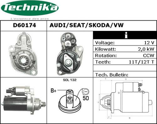 Technika D60174 - Starteris www.autospares.lv